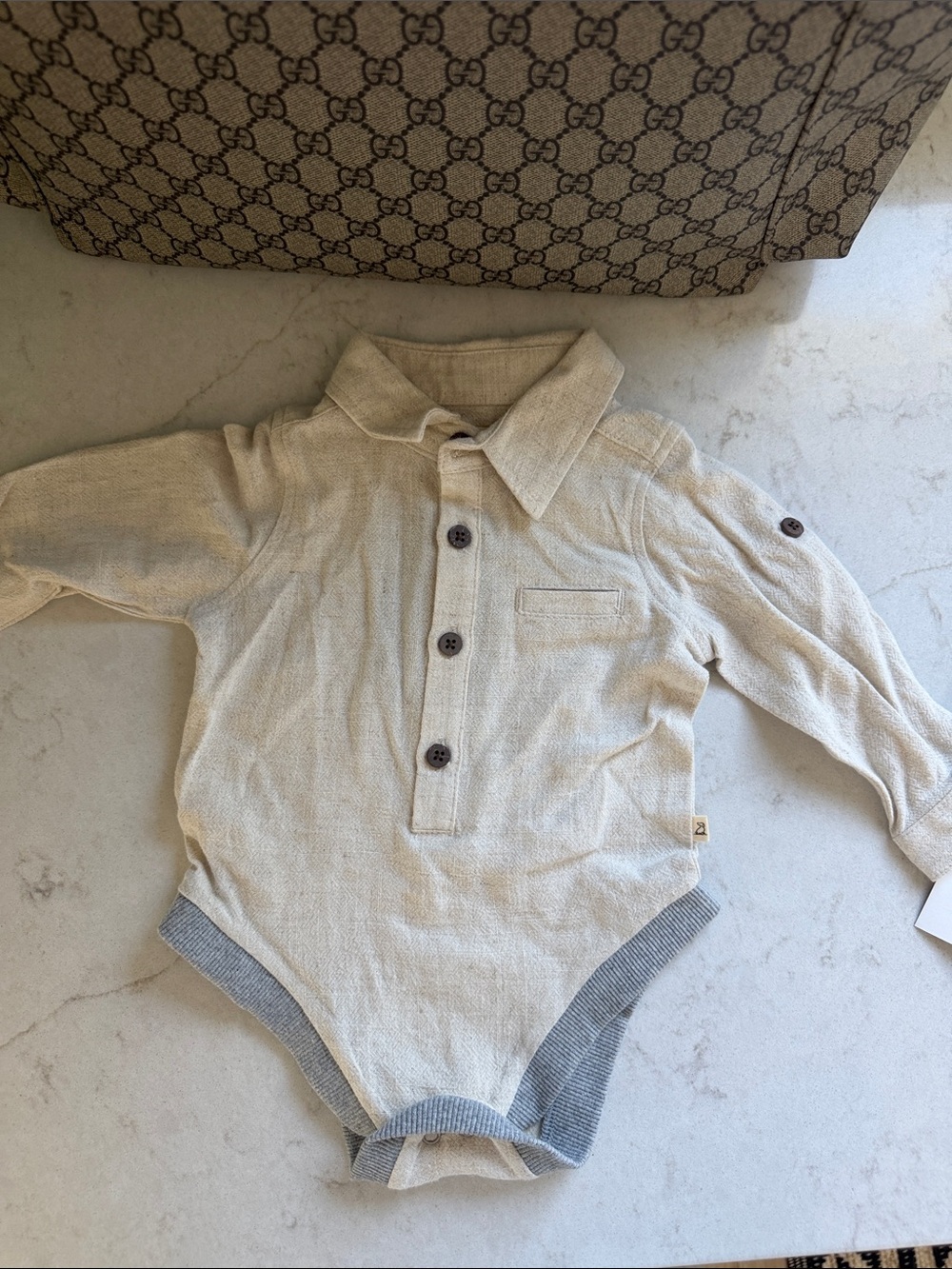 Cream Long-Sleeve Polo One-Piece for Kids
